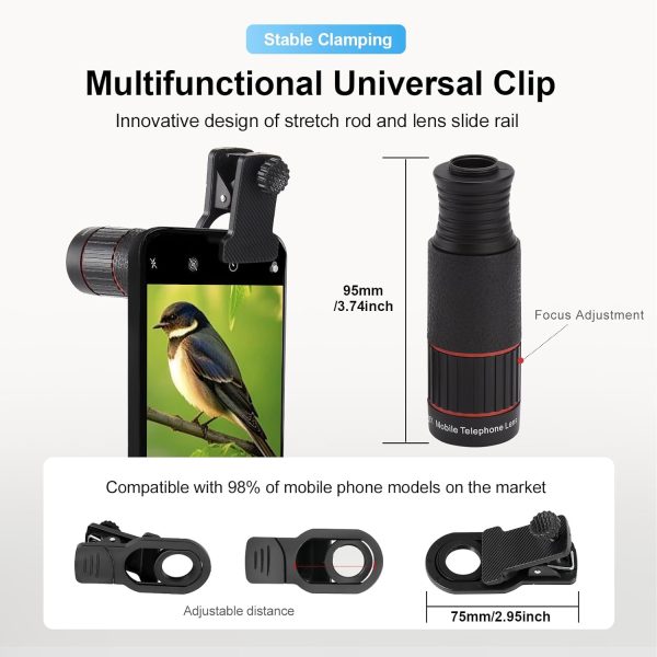 32X Long Focus Telephoto Phone Lens for iPhone and Android, Zoom Cellphone Camera Lens with Phone Clip for Picture Video Taking - Image 3