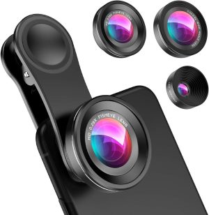 Criacr Phone Camera Lens, 0.4X Wide Angle Lens, 180 Fisheye and 10X Macro Screwed Together, Clip on Cell Phone Compatible with iPhone, Smartphones
